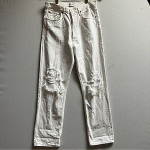 Agolde 90s distressed straight leg button fly white denim jeans Sz 27